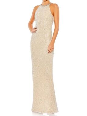 Mac Duggal Nude Beaded
Sleeveless High Neck Column Gown Size
10 New
